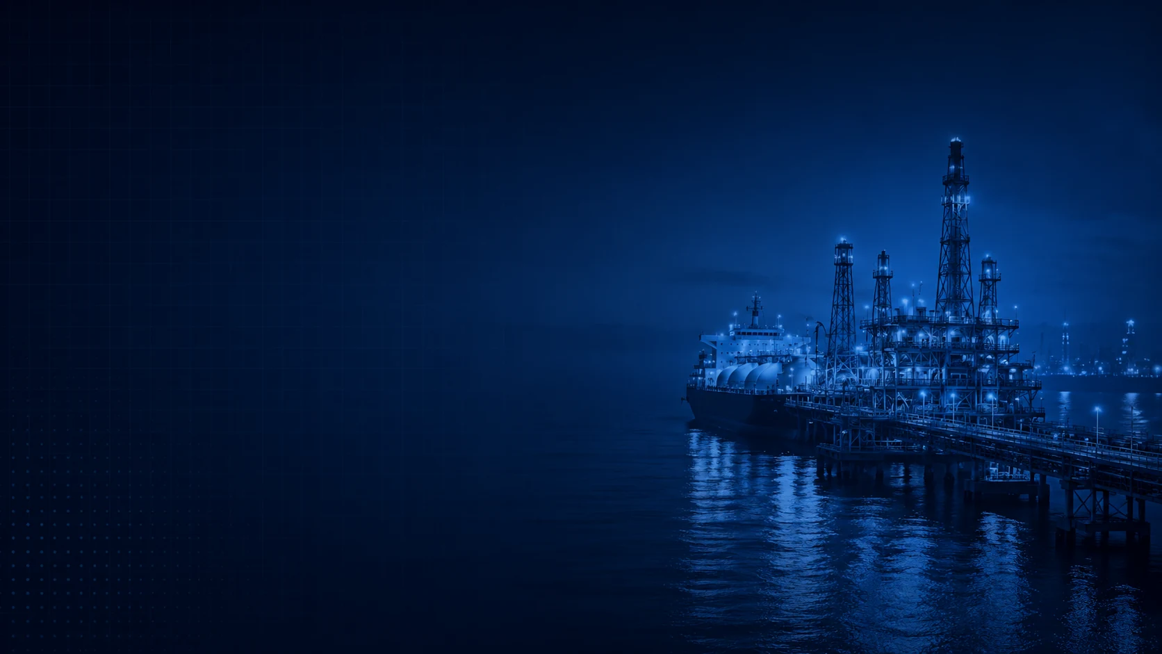 Blue marine terminal and offshore loading facility at night